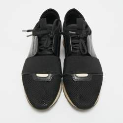 مملوكة مسبقًا حذاء رياضي بالنسياغا شبكة وجلد أسود/أزرق رايس رانر منخفض علوي مقاس 36