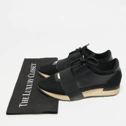 مملوكة مسبقًا حذا ء رياضي بالنسياغا شبكة وجلد أسود/أزرق رايس رانر منخفض علوي مقاس 36