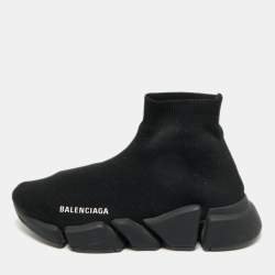 مملوكة مسبقًا Balenciaga Speed Trainer Size 39 Black Knit Fabric High Top Sneakers