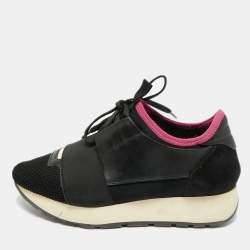 مملوكة مسبقًا حذاء رياضي بالنسياغا شبكة وجلد أسود/أزرق رايس رانر منخفض علوي مقاس 36