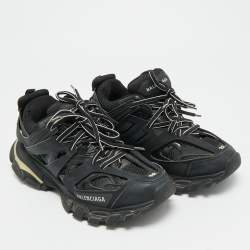 Pre Owned حذاء رياضي بالنسياغا تراك منخفض من أعلى جلد صناعي وشبك أبيض/ برتقالي مقاس 40