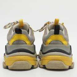 Pre Owned Balenciaga Triple S Size 36 Grey/Yellow Leather and Mesh Lace Up Sneakers