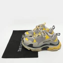 Pre Owned Balenciaga Triple S Size 36 Grey/Yellow Leather and Mesh Lace Up Sneakers