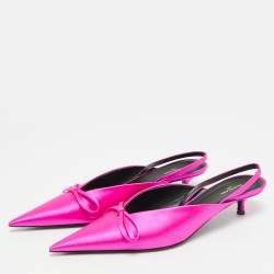 Pre Owned Balenciaga Knife Size 38 Pink Satin Bow Slingback Pumps