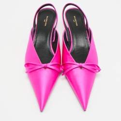 Pre Owned Balenciaga Knife Size 38 Pink Satin Bow Slingback Pumps