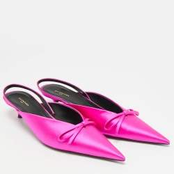 Pre Owned Balenciaga Knife Size 38 Pink Satin Bow Slingback Pumps
