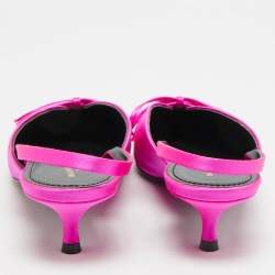 Pre Owned Balenciaga Knife Size 38 Pink Satin Bow Slingback Pumps