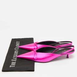 Pre Owned Balenciaga Knife Size 38 Pink Satin Bow Slingback Pumps