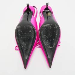 Pre Owned Balenciaga Knife Size 38 Pink Satin Bow Slingback Pumps