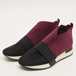 Pre Owned Balenciaga Race Runner Size 41 Black/Burgundy Mesh and Suede High Top Sneakers