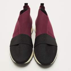 Pre Owned Balenciaga Race Runner Size 41 Black/Burgundy Mesh and Suede High Top Sneakers