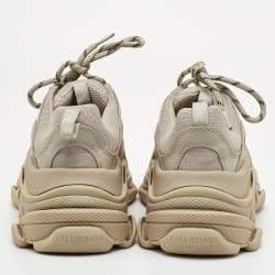 Pre Owned حذاء رياضي بالنسياغا تريبل إس دانتيل شبكي وجلد صناعي بيج مقاس 38