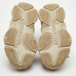 Pre Owned حذاء رياضي بالنسياغا تريبل إس دانتيل شبكي وجلد صناعي بيج مقاس 38