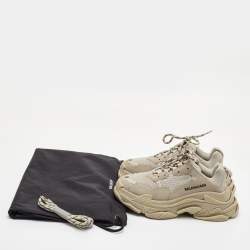 Pre Owned حذاء رياضي بالنسياغا تريبل إس دانتيل شبكي وجلد صناعي بيج مقاس 38