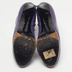 Pre Owned حذاء بوت الكاحل جلد أرجواني بالنسياغا مقاس 40