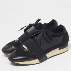 Pre Owned حذاء رياضي بالنسياغا ريس رانر جلد وشبكة أسود/ وردي بعنق منخفض مقاس 40