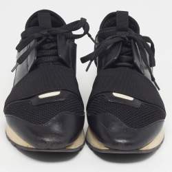 Pre Owned حذاء رياضي بالنسياغا ريس رانر جلد وشبكة أسود/ وردي بعنق منخفض مقاس 40