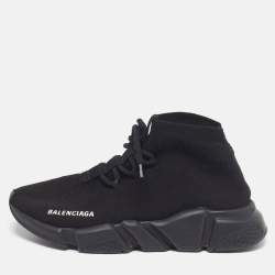 Pre Owned Balenciaga Speed Trainer Size 38 Black Knit Fabric High Top Sneakers