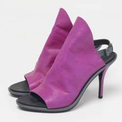 Pre Owned Balenciaga Glove Size 37.5 Purple Leather Slingback Sandals