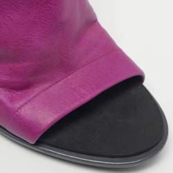 Pre Owned Balenciaga Glove Size 37.5 Purple Leather Slingback Sandals