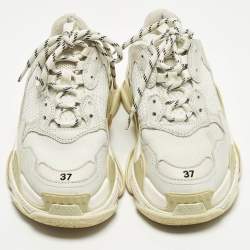 Pre Owned Balenciaga Triple S Size 37 White Faux Leather and Mesh Lace Up Sneakers