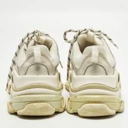 Pre Owned Balenciaga Triple S Size 37 White Faux Leather and Mesh Lace Up Sneakers