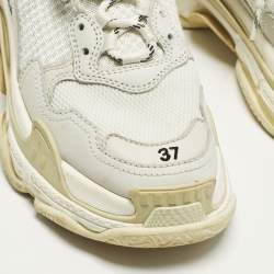 Pre Owned Balenciaga Triple S Size 37 White Faux Leather and Mesh Lace Up Sneakers