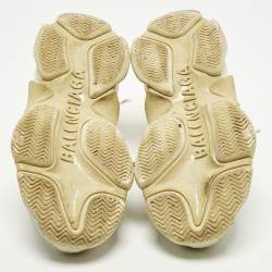 Pre Owned Balenciaga Triple S Size 37 White Faux Leather and Mesh Lace Up Sneakers