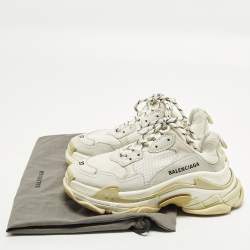 Pre Owned Balenciaga Triple S Size 37 White Faux Leather and Mesh Lace Up Sneakers