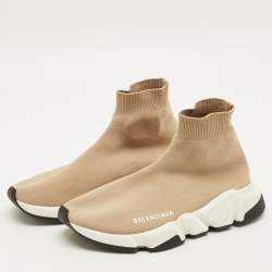 Pre Owned حذاء رياضي بالنسياغا سبيد قماش تريكو بيج عالي الإنزلاق مقاس 38