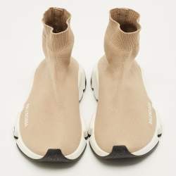 Pre Owned حذاء رياضي بالنسياغا سبيد قماش تريكو بيج عالي الإنزلاق مقاس 38