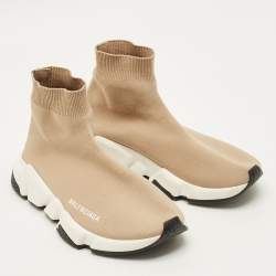 Pre Owned حذاء رياضي بالنسياغا سبيد قماش تريكو بيج عالي الإنزلاق مقاس 38