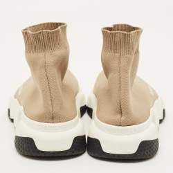 Pre Owned حذاء رياضي بالنسياغا سبيد قماش تريكو بيج عالي الإنزلاق مقاس 38