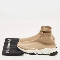 Pre Owned حذاء رياضي بالنسياغا سبيد قماش تريكو بيج عالي الإنزلاق مقاس 38