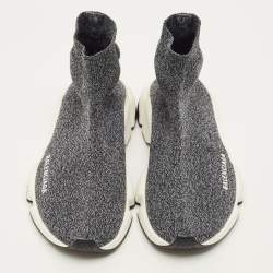 Pre Owned Balenciaga Speed Size 38 Black/Grey Knit Fabric High Slip On Sneakers