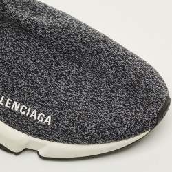 Pre Owned Balenciaga Speed Size 38 Black/Grey Knit Fabric High Slip On Sneakers