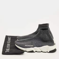 Pre Owned Balenciaga Speed Size 38 Black/Grey Knit Fabric High Slip On Sneakers