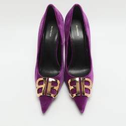 Pre Owned Balenciaga BB Knife Size 38 Purple Velvet Pumps 
