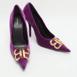 Pre Owned Balenciaga BB Knife Size 38 Purple Velvet Pumps 