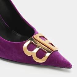 Pre Owned Balenciaga BB Knife Size 38 Purple Velvet Pumps 