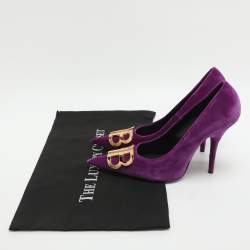 Pre Owned Balenciaga BB Knife Size 38 Purple Velvet Pumps 