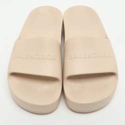 Pre Owned Balenciaga Chunky Size 38 Beige Rubber Platform Slide Sandals 
