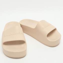 Pre Owned Balenciaga Chunky Size 38 Beige Rubber Platform Slide Sandals 