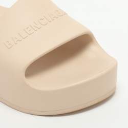 Pre Owned Balenciaga Chunky Size 38 Beige Rubber Platform Slide Sandals 