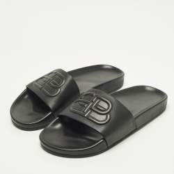 Pre Owned Balenciaga Piscine Size 39 Black Leather Flat Slide