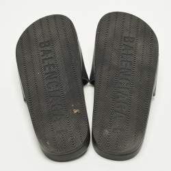 Pre Owned Balenciaga Piscine Size 39 Black Leather Flat Slide