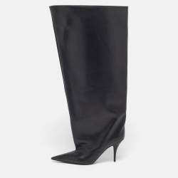 Pre Owned Balenciaga Wader Size 40 Black Leather Knee Length Boots