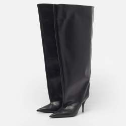 Pre Owned Balenciaga Wader Size 40 Black Leather Knee Length Boots
