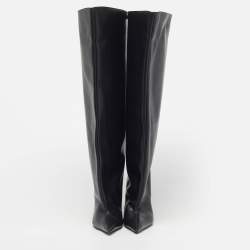 Pre Owned Balenciaga Wader Size 40 Black Leather Knee Length Boots