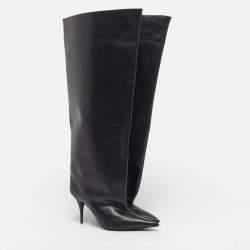 Pre Owned Balenciaga Wader Size 40 Black Leather Knee Length Boots